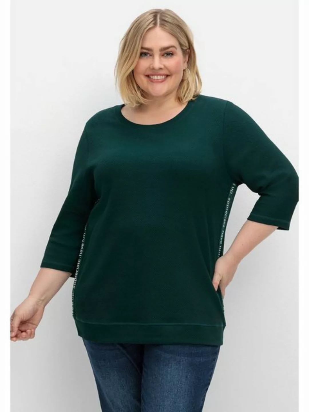 Sheego Sweatshirt Große Größen aus Waffelpiqué, mit Zierband seitlich günstig online kaufen