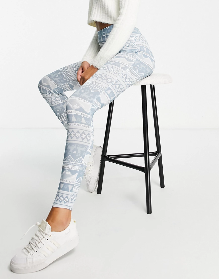 ASOS DESIGN – Weihnachts-Leggings mit Norwegermuster-Mehrfarbig günstig online kaufen