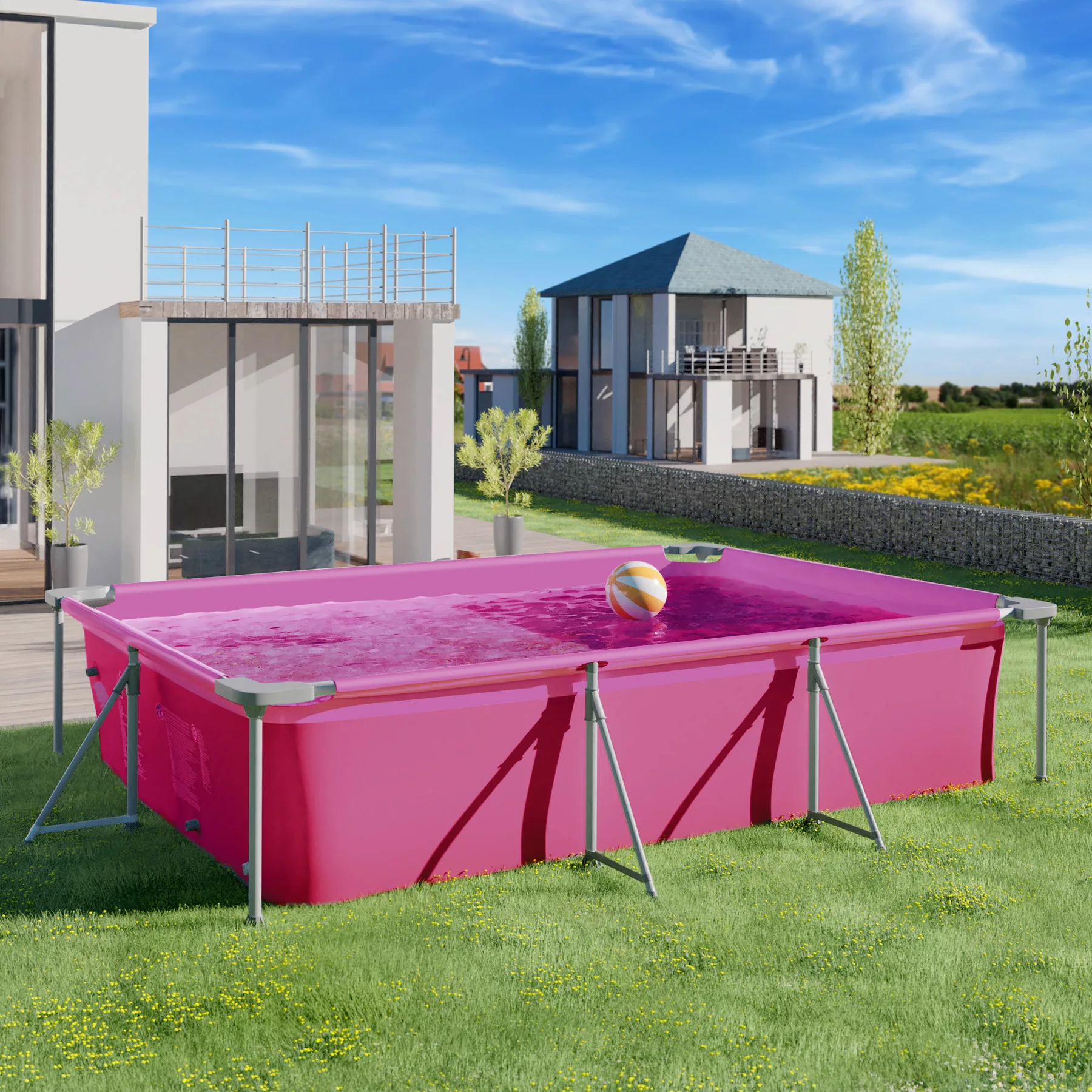 Swimming Pool rechteckig mit Filterpumpe 300 x 207 x 70 cm - pink günstig online kaufen