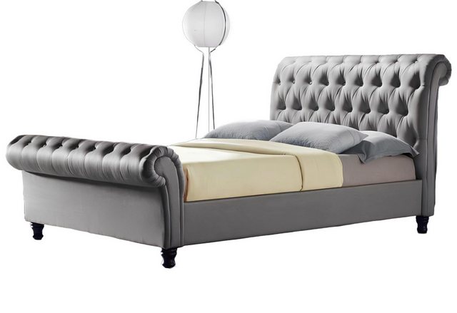 Xlmoebel Bett Chesterfield Hotel Doppelbett aus Textil für luxuriöse Grau ( günstig online kaufen