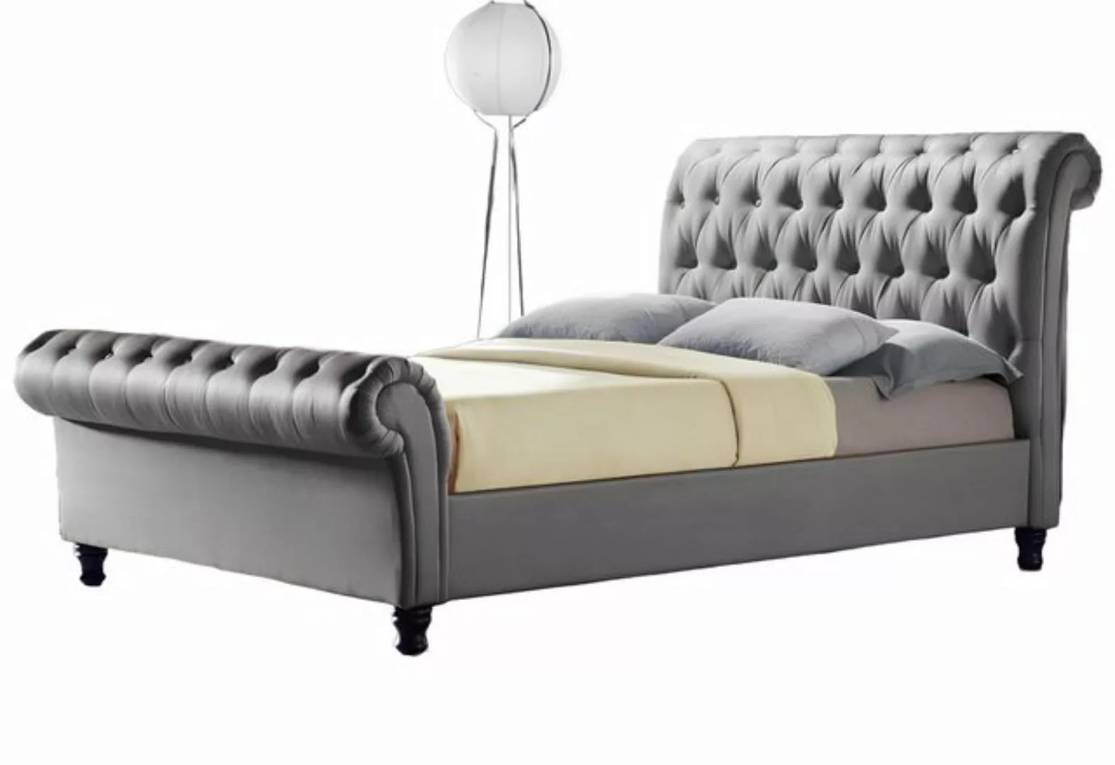 Xlmoebel Bett Chesterfield Hotel Doppelbett aus Textil für luxuriöse Grau ( günstig online kaufen