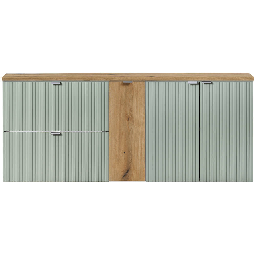 Doppel-Waschtischunterschrank 140cm, grün und Eiche, NEWPORT-56-GREEN günstig online kaufen