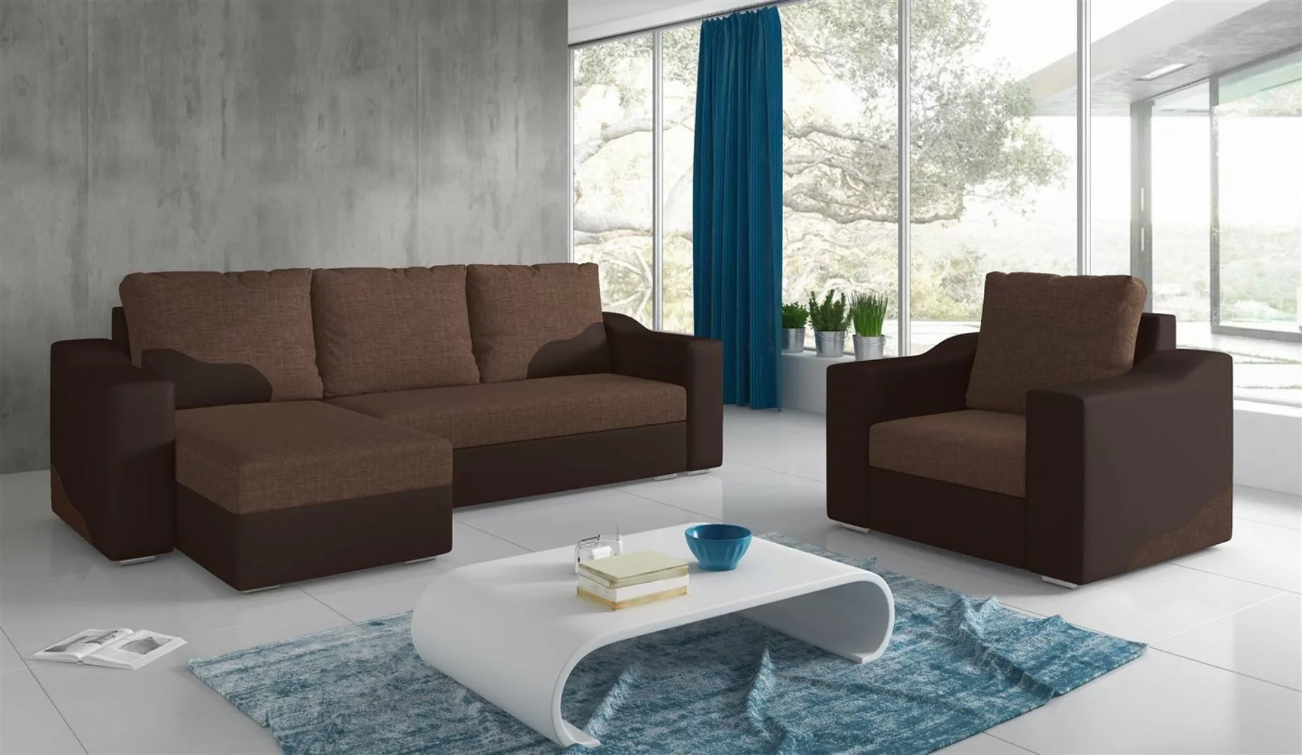 Fun Möbel Polstergarnitur Sofaset Ecksofa COLLIN mit Ottomane plus Sessel, günstig online kaufen