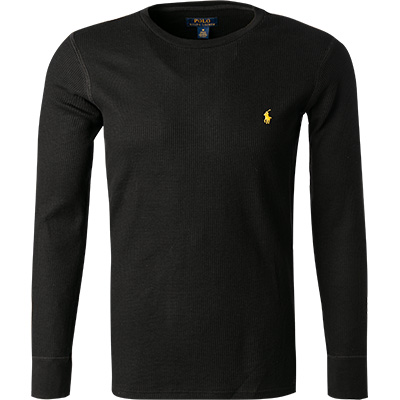 Polo Ralph Lauren – Langärmliges Waffel-Lounge-T-Shirt in Schwarz mit Pony- günstig online kaufen
