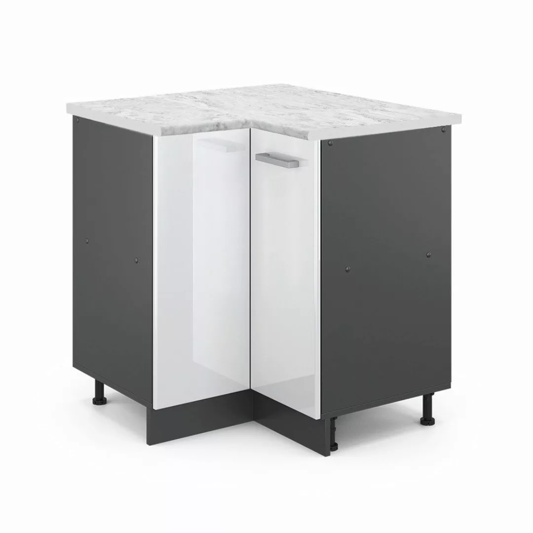 Vicco Eckunterschrank R-Line, Weiß Hochglanz/Anthrazit, AP günstig online kaufen