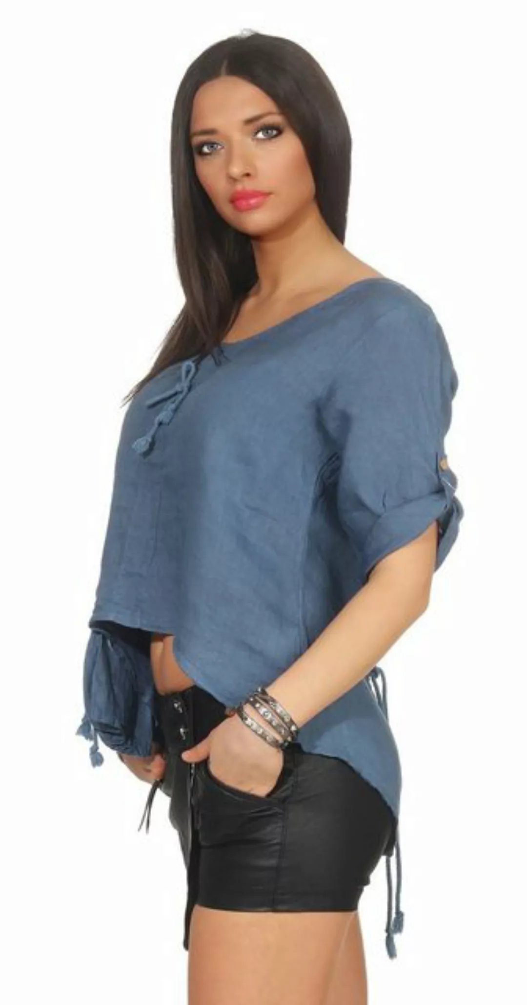Mississhop Kurzarmshirt Damen Leinenshirt Shirt Vokuhila High Low 100% Lein günstig online kaufen