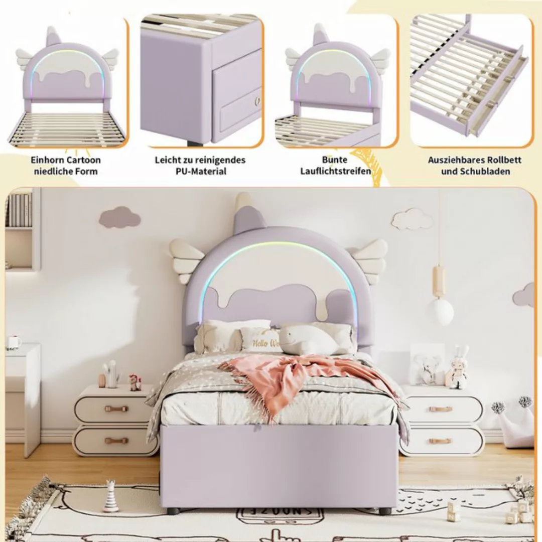 REDOM Kinderbett ausgestattet mit ausziehbares rollbett, kunstleder-Materia günstig online kaufen