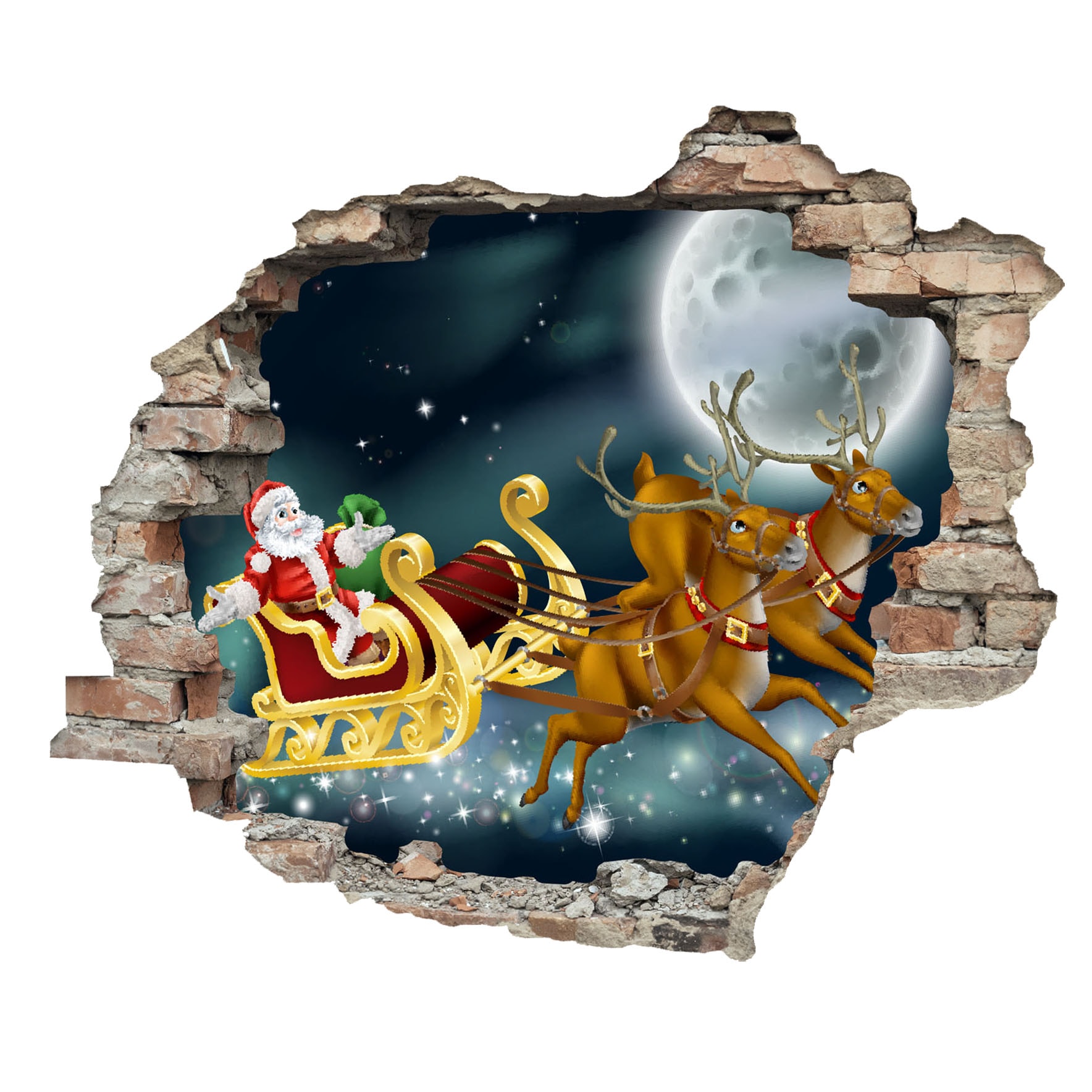 queence 3D-Wandtattoo "Weihnachtsmann mit Rudolf", (1 St.), selbstklebender günstig online kaufen