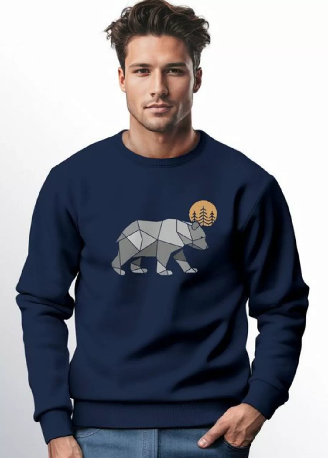 Neverless Sweatshirt Neverless® Sweatshirt Polygon Bär Mond Outdoor Wandern günstig online kaufen