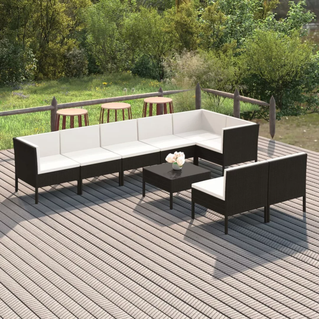 9-tlg. Garten-lounge-set Mit Auflagen Poly Rattan Schwarz günstig online kaufen