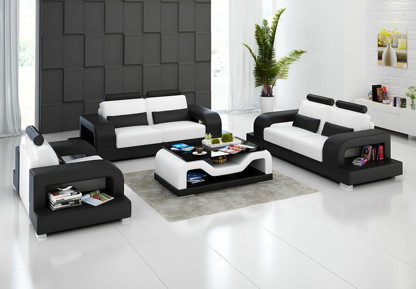 Xlmoebel Sofa Modernes Ledersofa Set mit 3-Sitzer, 2-Sitzer und 1-Sitzer in günstig online kaufen