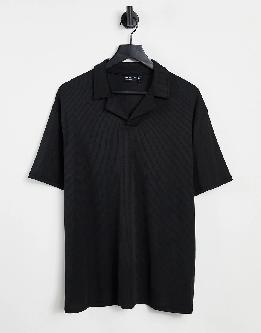 ASOS DESIGN – Schickes Polohemd mit Reverskragen in Schwarz günstig online kaufen