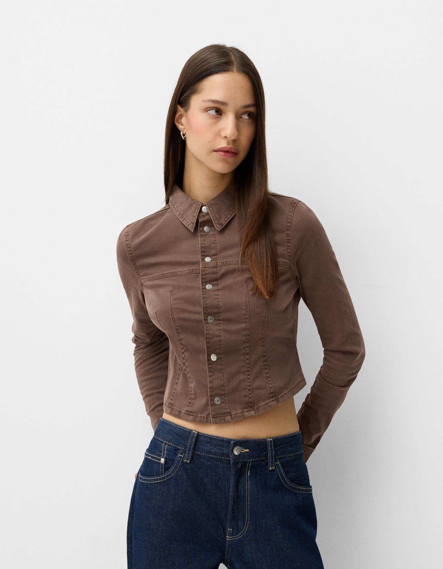 Bershka Figurbetontes Hemd Damen S Braun günstig online kaufen