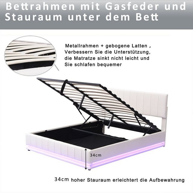 XDeer Polsterbett Polsterbett mit LED Metalllattenrost Doppelbett Polsterko günstig online kaufen