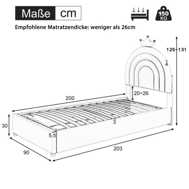 XDeer Kinderbett Kinderbett,Polsterbett Hydraulikbett,mit Lattenrost und Ko günstig online kaufen