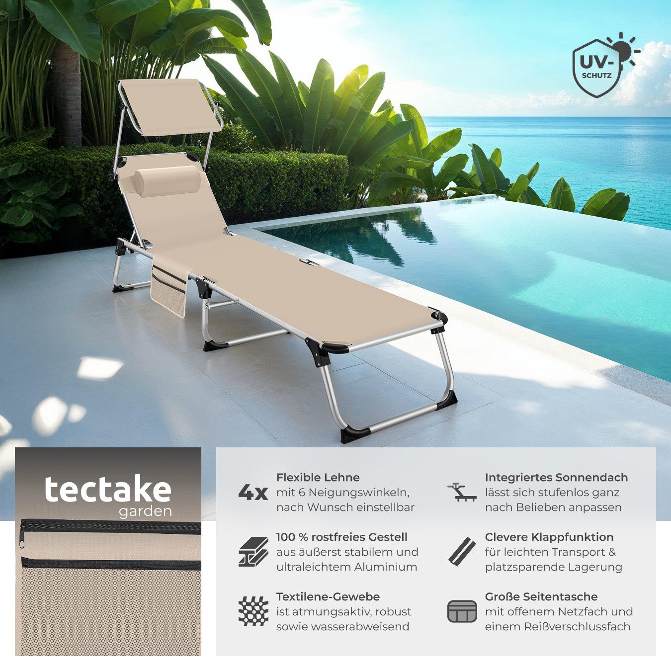 tectake Gartenliege Sonnenliege, 1 St., Klappbare, günstig online kaufen