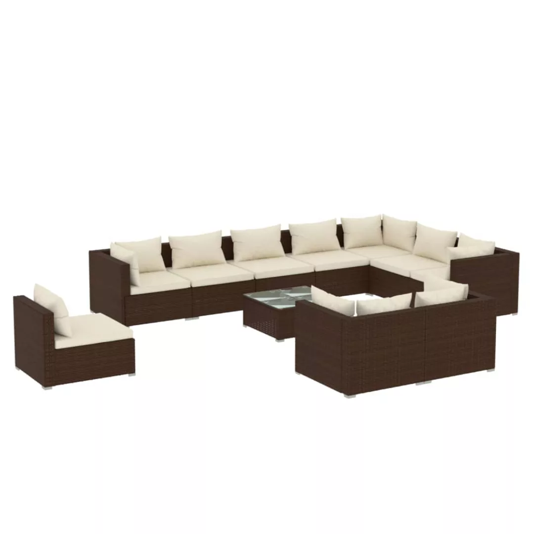 Vidaxl 11-tlg. Garten-lounge-set Mit Kissen Poly Rattan Braun günstig online kaufen