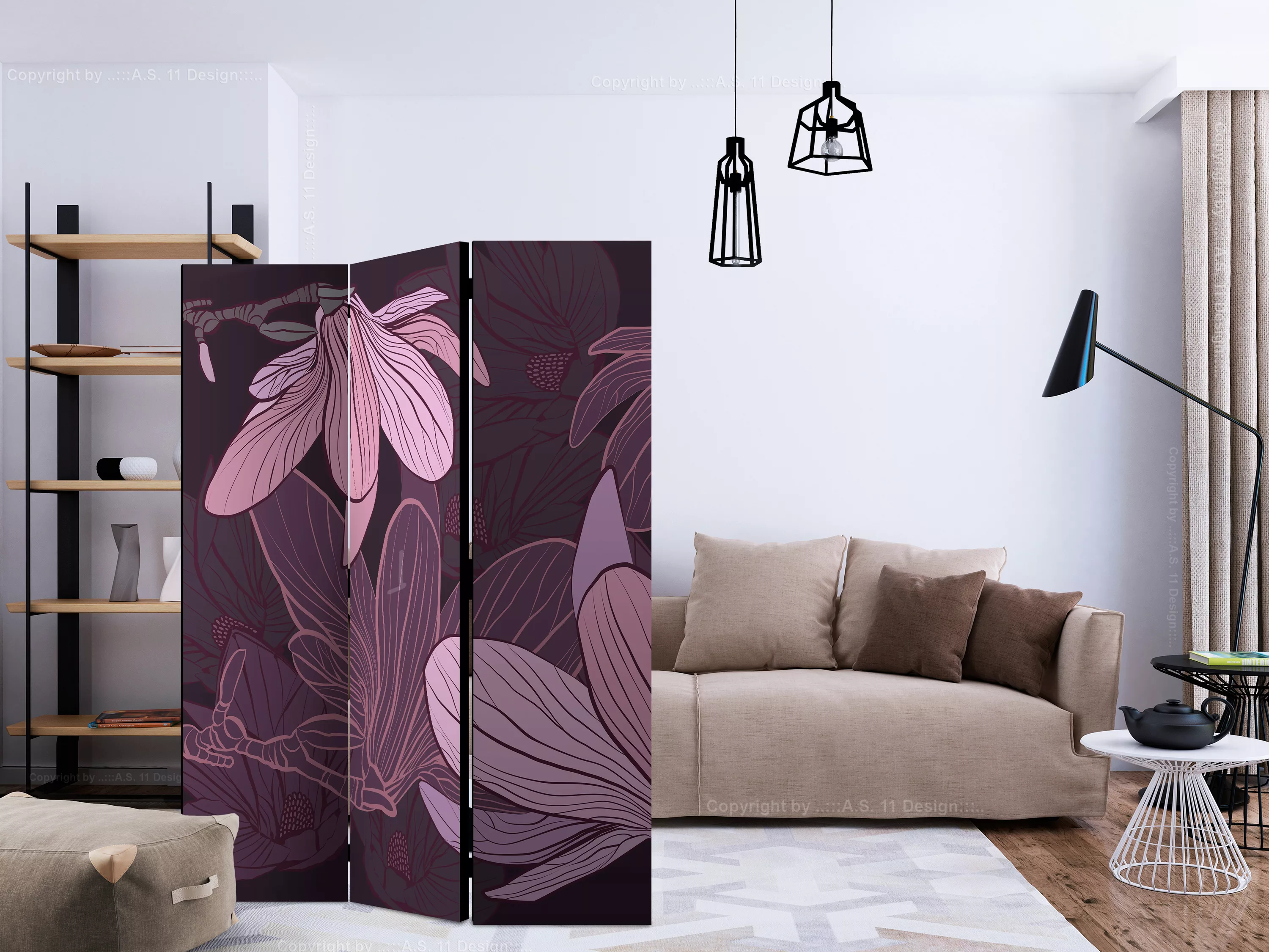 3-teiliges Paravent - Dreamy Flowers [room Dividers] günstig online kaufen