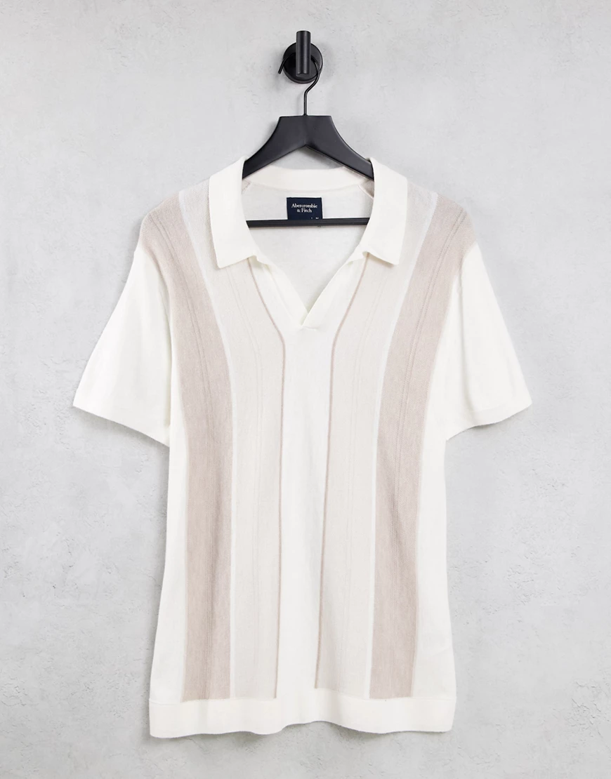 Abercrombie & Fitch – Resort – Kurzarm-Poloshirt aus Strick in Creme gestre günstig online kaufen