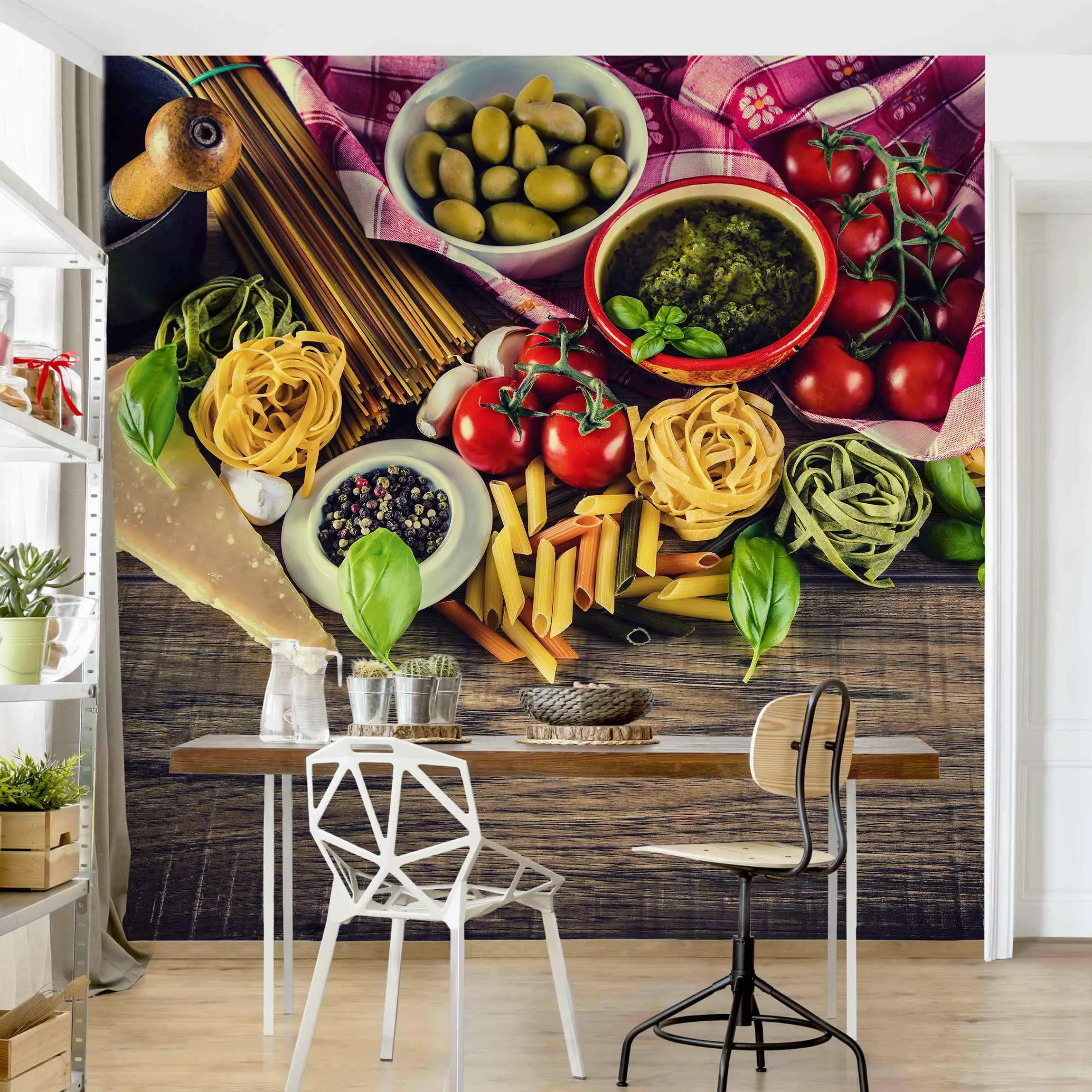 Bilderwelten Küchentapete Pasta bunt Gr. 192 x 192 günstig online kaufen