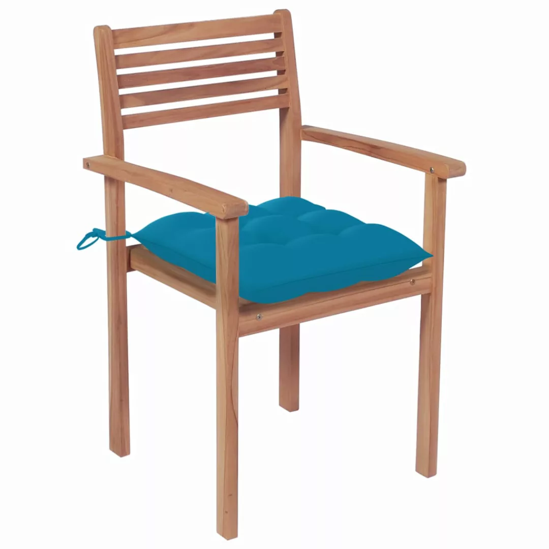 Gartenstühle 2 Stk. Mit Blauen Kissen Massivholz Teak günstig online kaufen