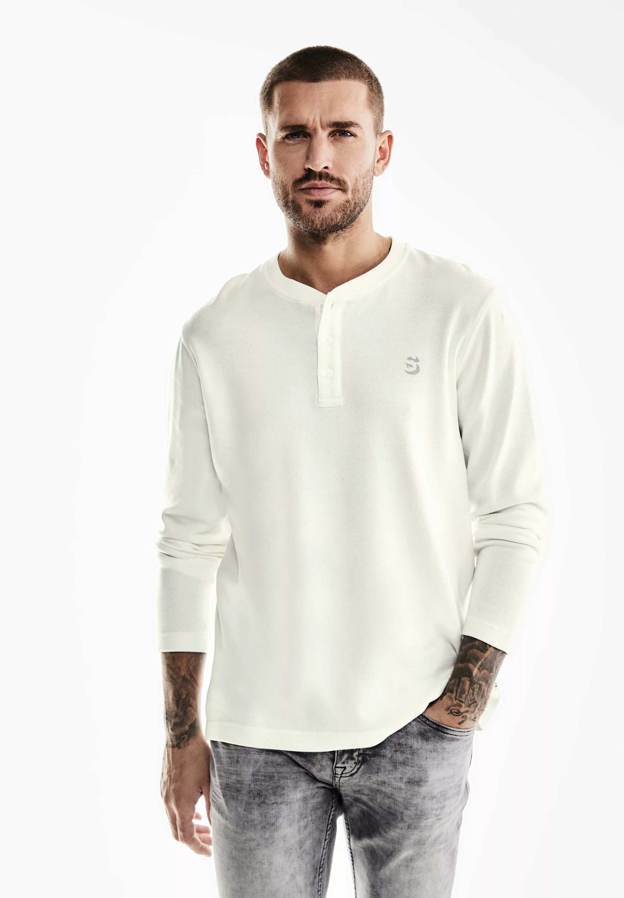 STREET ONE MEN Langarmshirt in Unifarbe günstig online kaufen