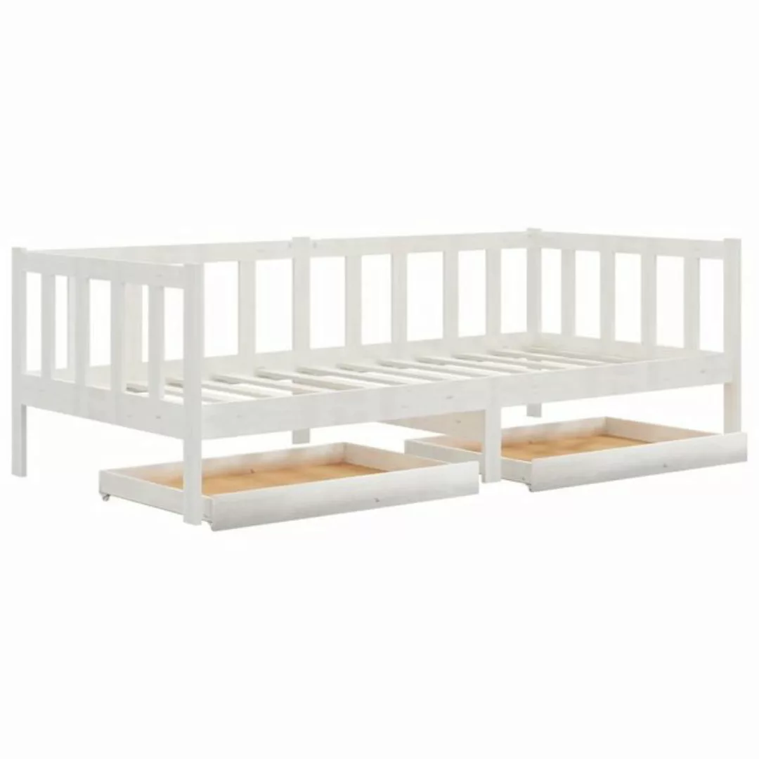 furnicato Bett Tagesbett mit Schubladen 90x200 cm Weiß Massivholz Kiefer günstig online kaufen