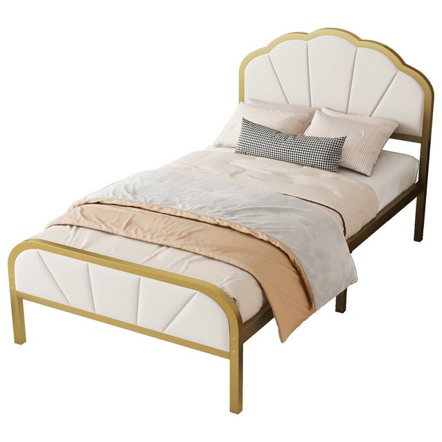 Flieks Metallbett, Einzelbett 90x200cm mit Wolkenform Kopfteil golden+weiß günstig online kaufen