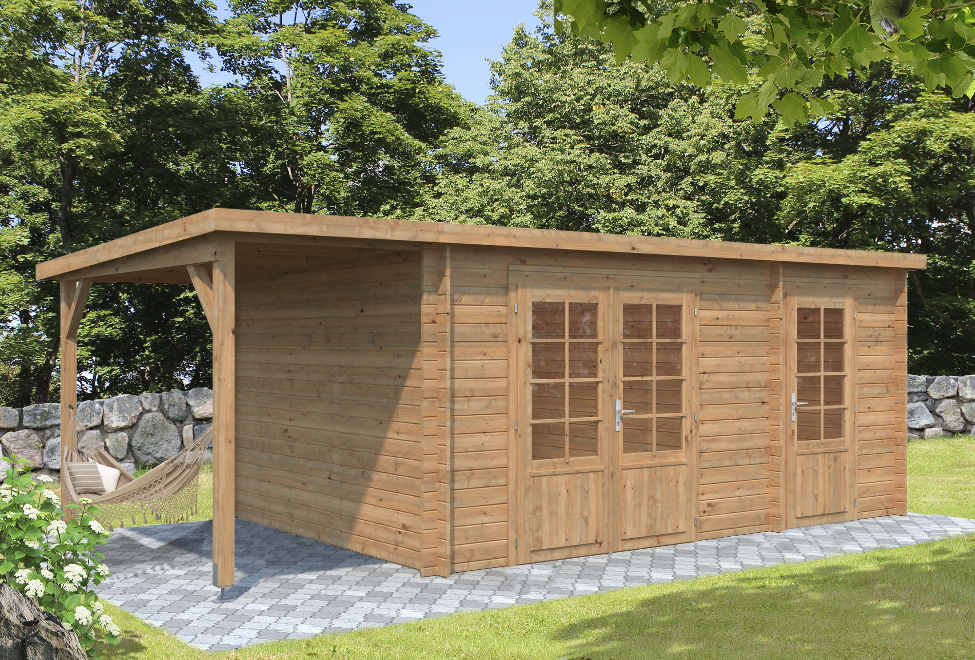 Palmako Gartenhaus "Ella", (Set), 13,1+3,9 m², mit Anbaudach günstig online kaufen
