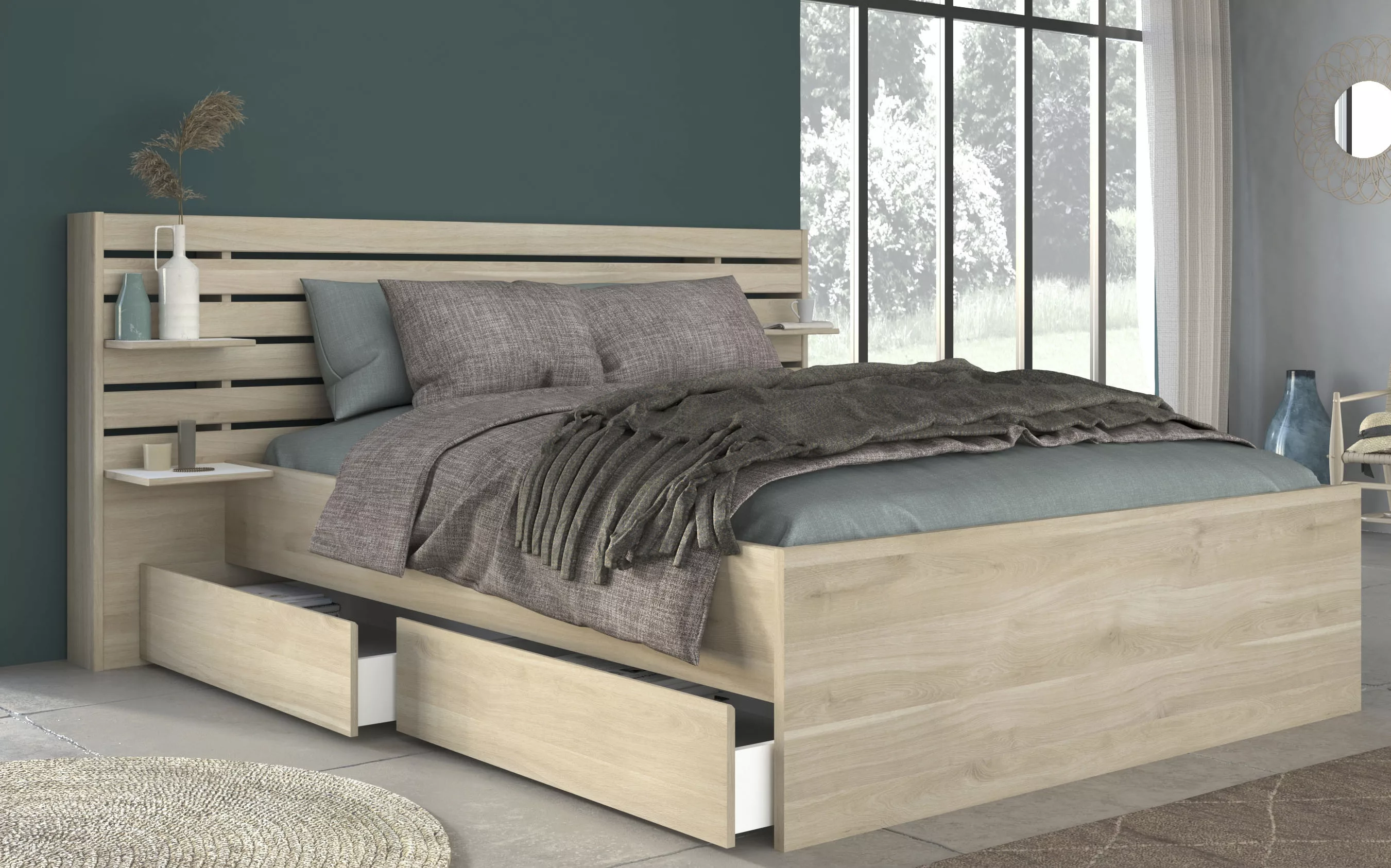 Bett mit Stauraum - 140 x 190/200 cm - Holzfarben - TENALIA II günstig online kaufen