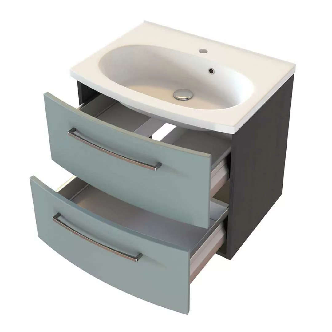 Waschbeckenunterschrank in Graugrün und Dunkelgrau 60 cm breit günstig online kaufen