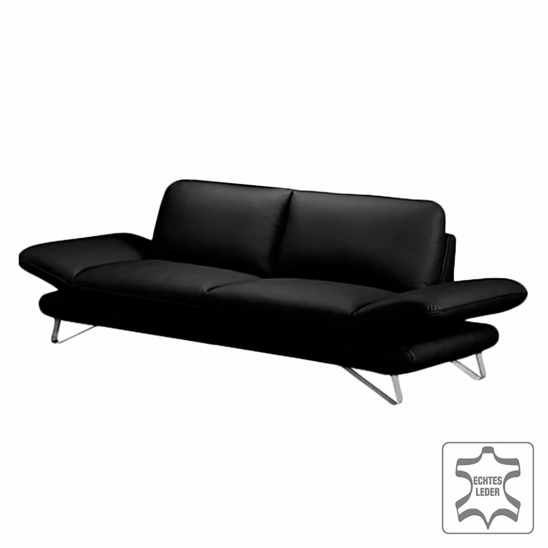 home24 Fredriks Sofa Enzo 2,5-Sitzer Schwarz Echtleder 215x83x95 cm (BxHxT) günstig online kaufen