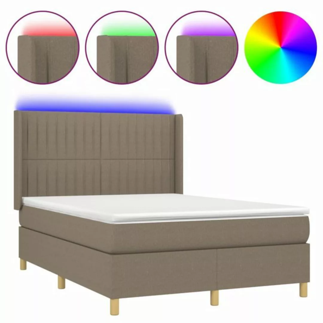 vidaXL Boxspringbett Boxspringbett mit Matratze LED Taupe 140x200 cm Stoff günstig online kaufen