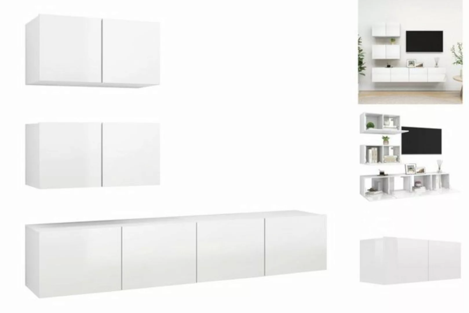 vidaXL TV-Schrank 4-tlg TV-Schrank-Set Hochglanz-Weiß Spanplatte günstig online kaufen