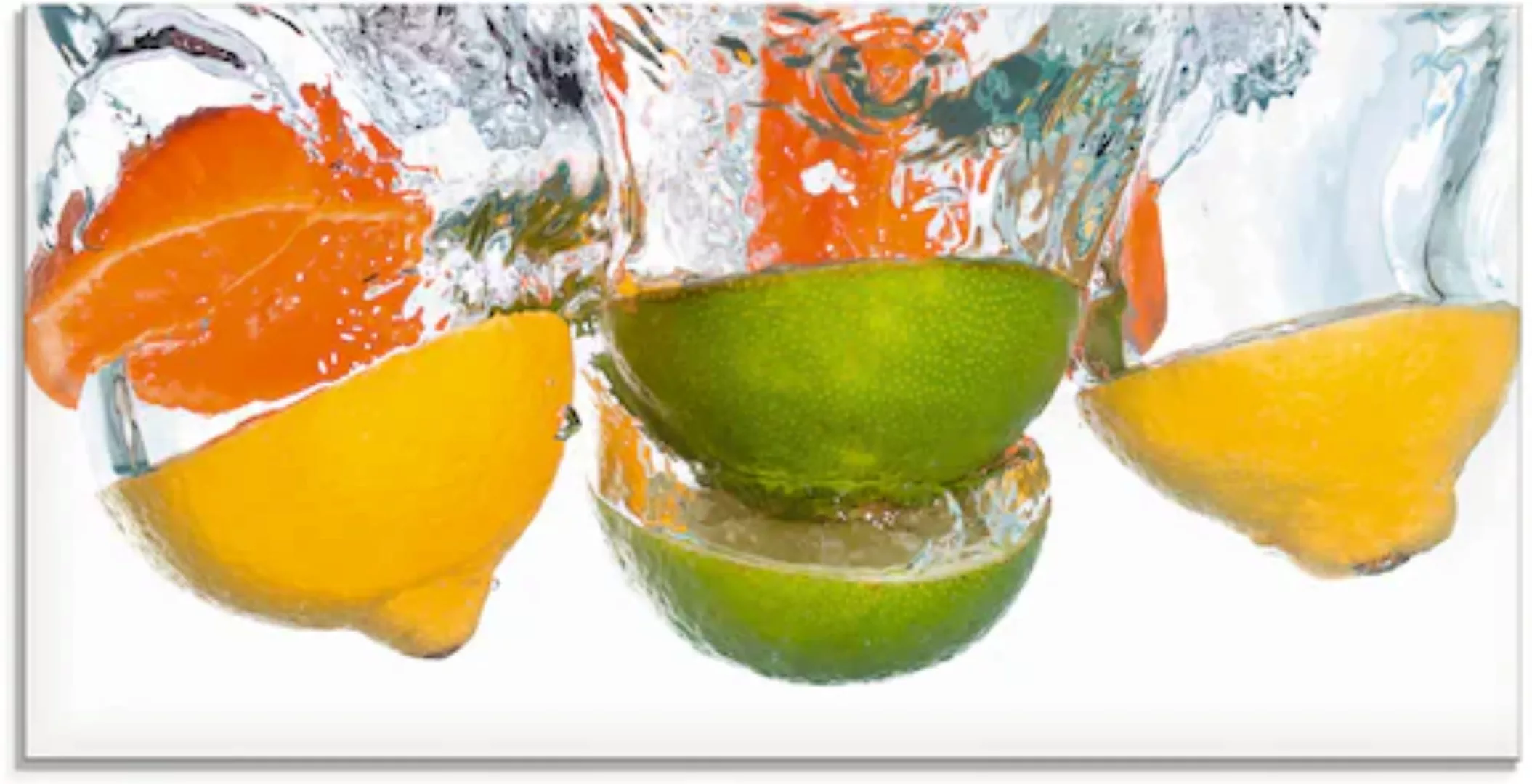 Artland Glasbild "Zitrusfrüchte fallen in klares Wasser", Lebensmittel, (1 günstig online kaufen