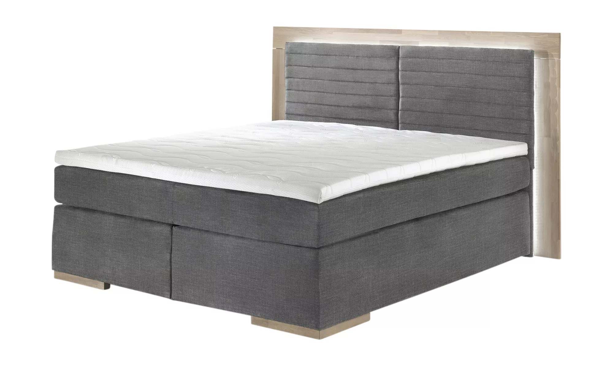 uno Massivholz-Boxspringbett mit LED-Beleuchtung - grau - 210 cm - 130 cm - günstig online kaufen