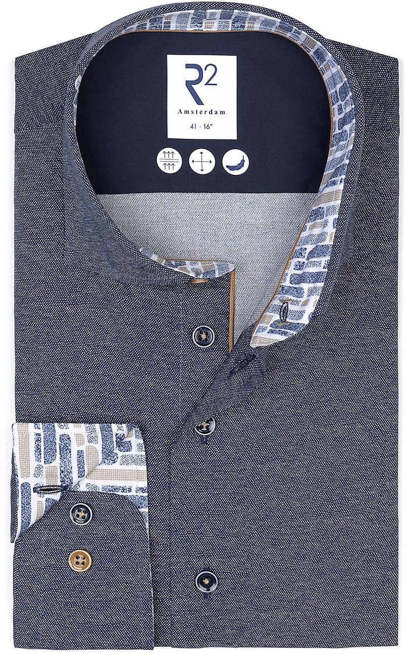 R2 Hemd Dobby Poplin Melange Navy - Größe 38 günstig online kaufen