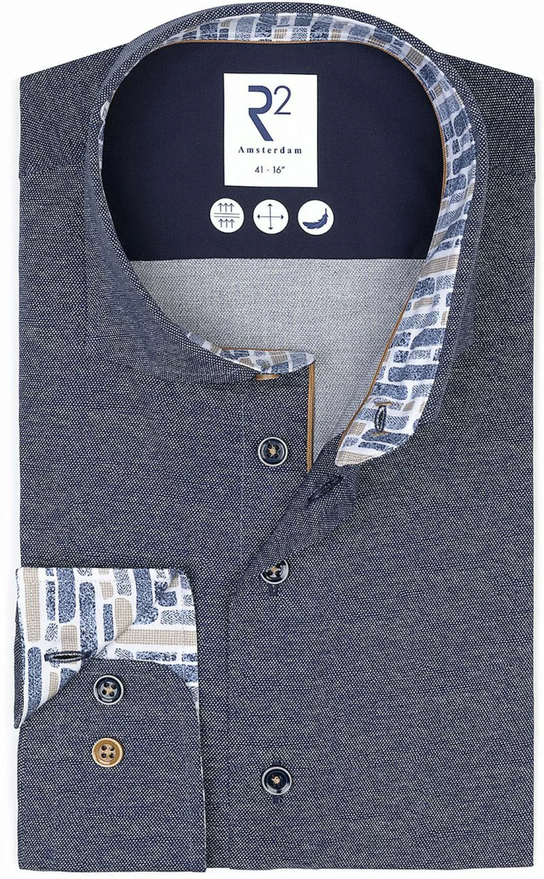 R2 Hemd Dobby Poplin Melange Navy - Größe 42 günstig online kaufen