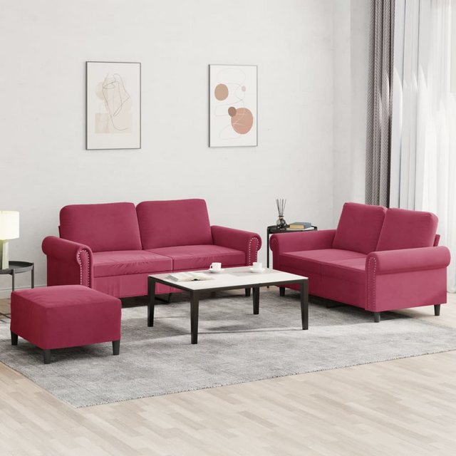 vidaXL Sofa 3-tlg. Sofagarnitur mit Kissen Weinrot Samt günstig online kaufen