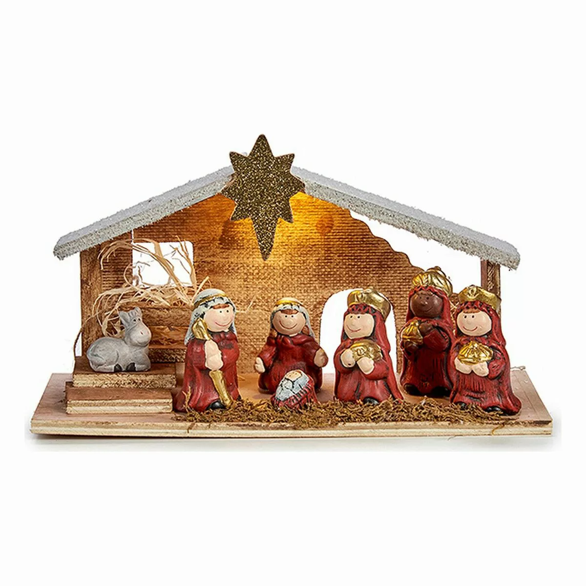 Weihnachtskrippe Led Leicht Aus Keramik Rot Golden Holz Weiß (29,5 X 16,5 X günstig online kaufen