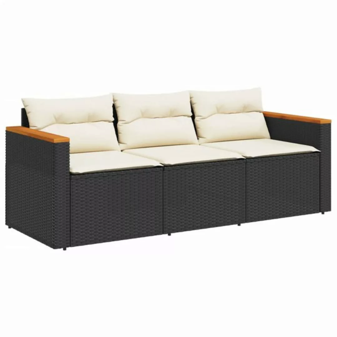 vidaXL Sofa, Gartensofa mit Kissen 3-Sitzer Schwarz Poly Rattan günstig online kaufen