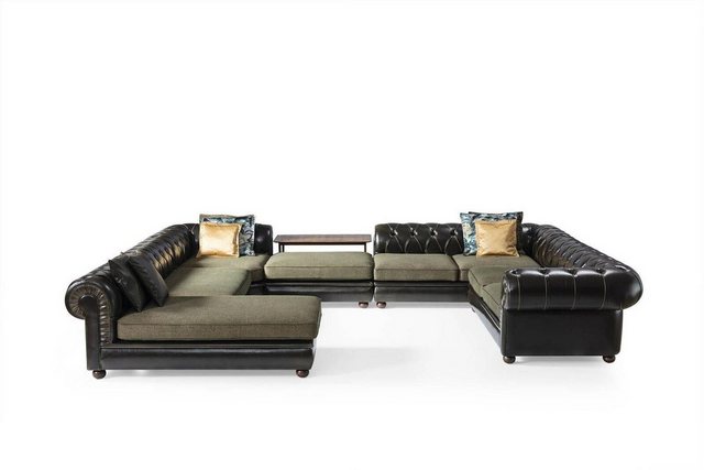 JVmoebel Ecksofa Schwarz-grünes Ecksofa U-Form Polster Wohnlandschaft Relax günstig online kaufen