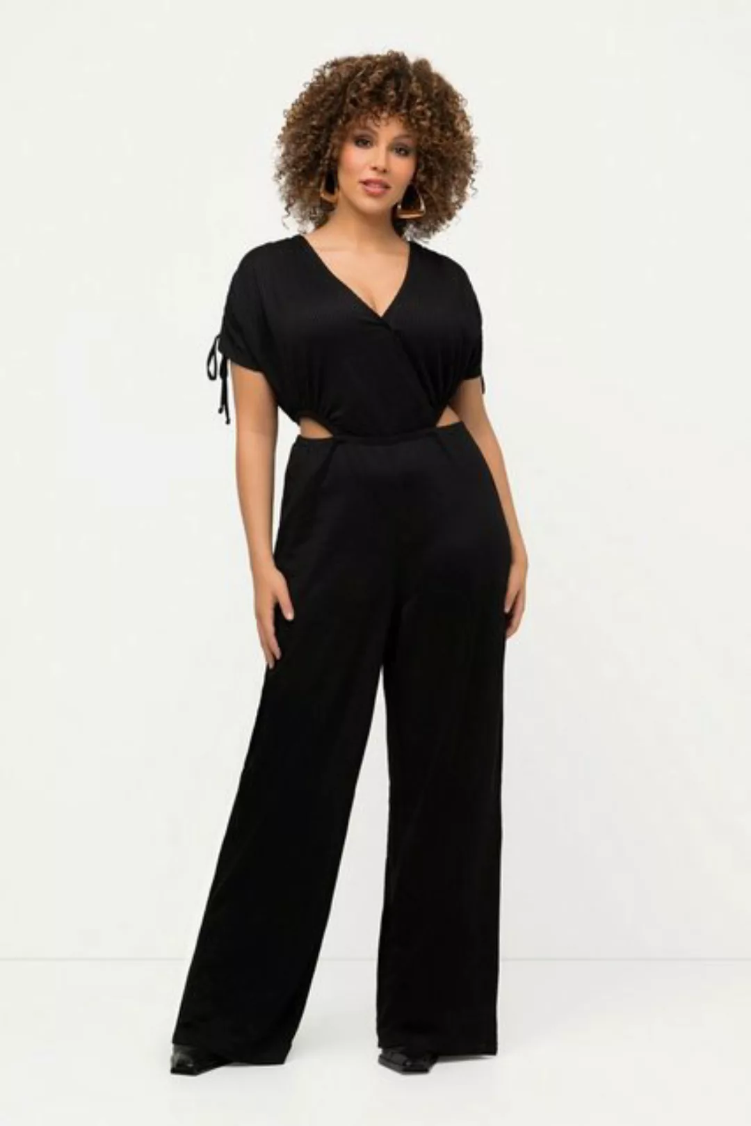 Ulla Popken Funktionshose Jumpsuit Streifenstruktur V-Ausschnitt Wickelopti günstig online kaufen