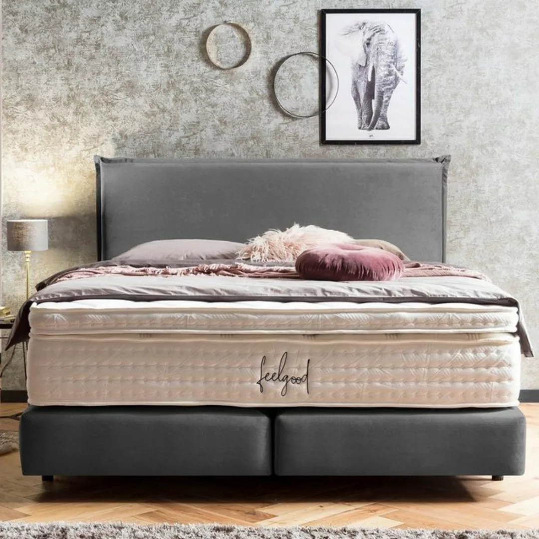 BettCo Boxspringbett London (in Dunkelgrau Samt, 140 x 200 cm), Kopfteil mi günstig online kaufen