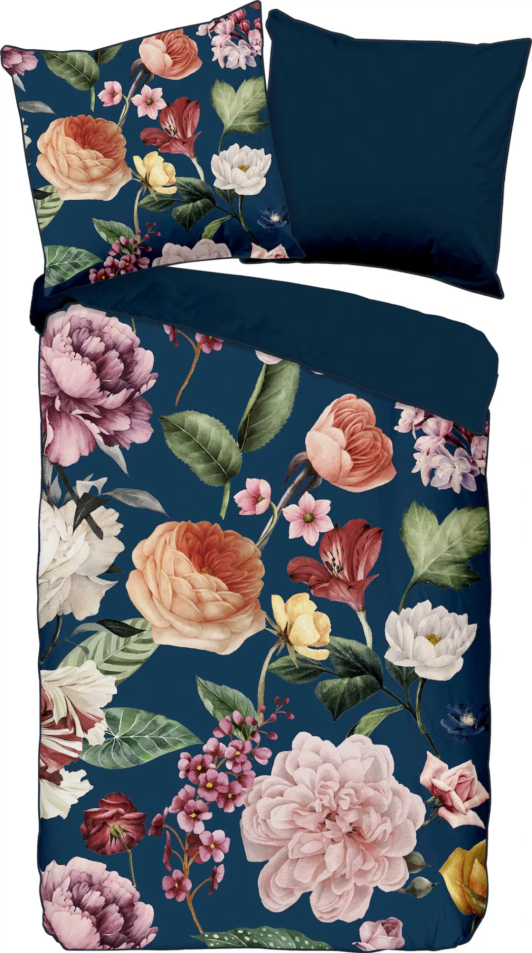 Descanso Wendebettwäsche »Fiori«, Baumwolle, Satin, 135x200, Biese, Reißver günstig online kaufen