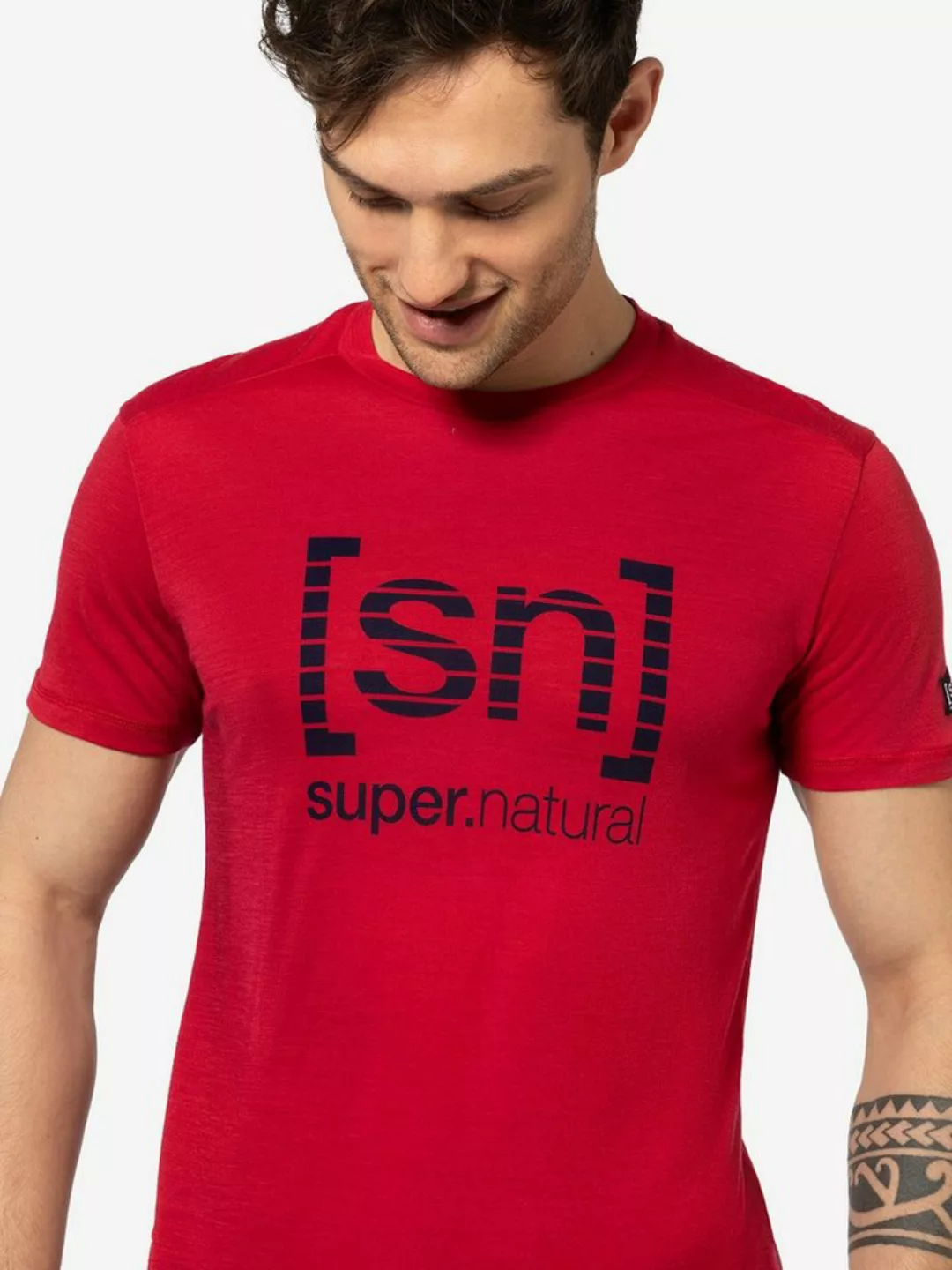 SUPER.NATURAL T-Shirt für Herren, Merino GRID LOGO gestreift, atmungsaktiv günstig online kaufen