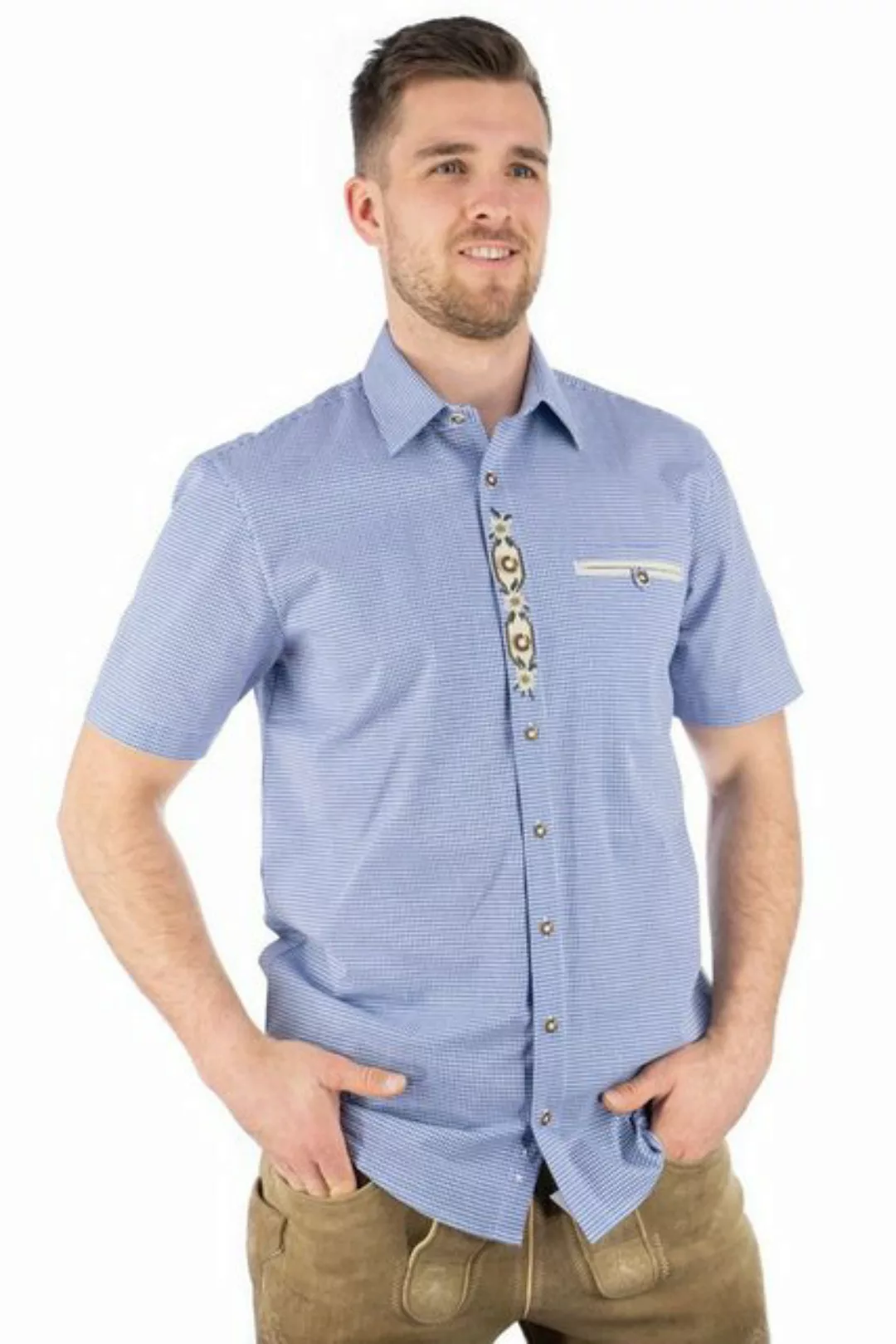 OS-Trachten Trachtenhemd Weonys Kurzarmhemd mit Paspeltasche, Edelweiß-Stic günstig online kaufen