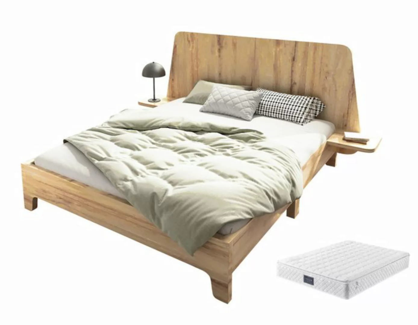 SeedWave Holzbett Eichen-Doppelbett mit Nachttischablage, Gebogenes Design- günstig online kaufen