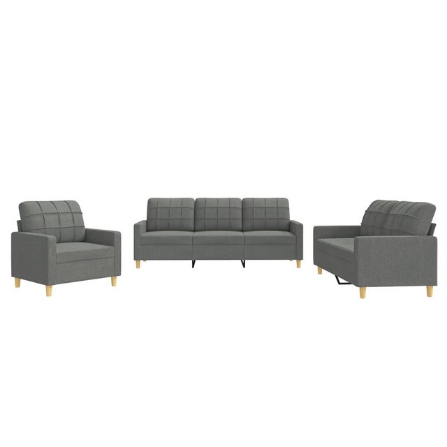 vidaXL Sofa, 3-tlg. Sofagarnitur mit Kissen Dunkelgrau Stoff günstig online kaufen