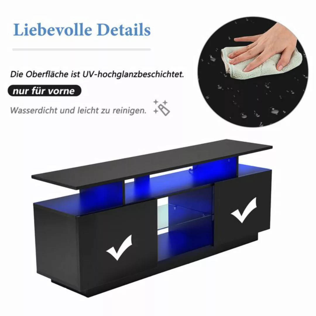 XDeer TV-Schrank Moderner schwarzer TV-Schrank mit 16 farbigen LED-Leuchten günstig online kaufen